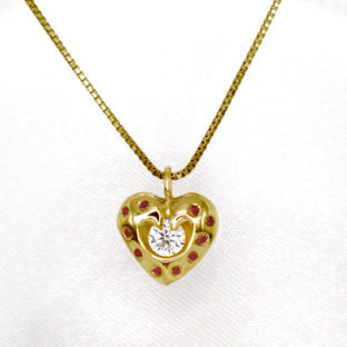 K18YG 0.1ct ハート（丸）二点留めネックレス